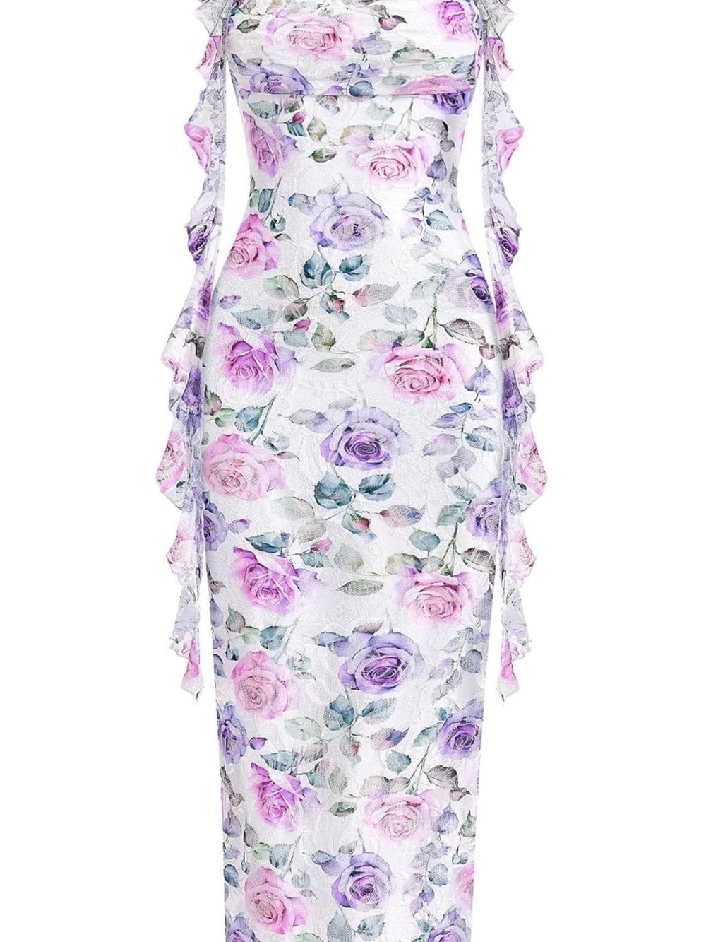 Sleeveless Floral Lace Midi Dress in Pink & Lavender